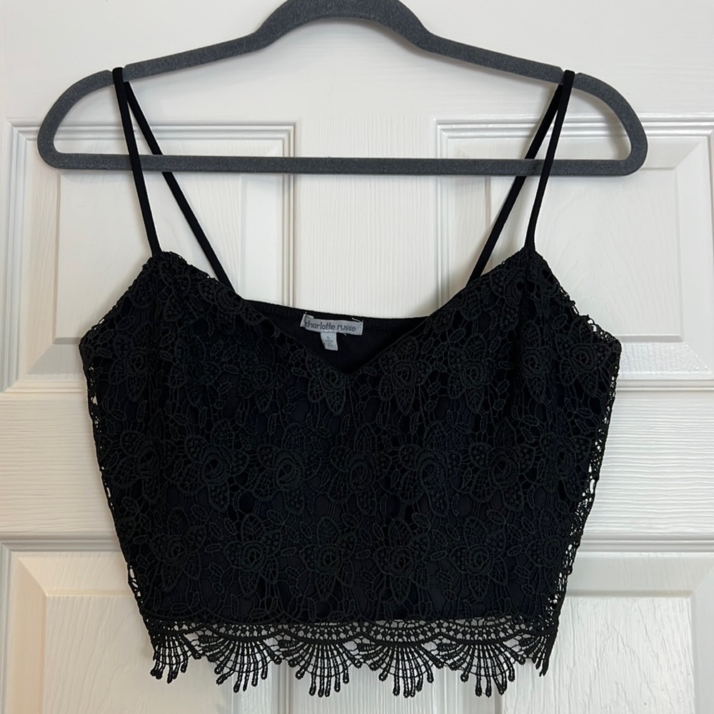 Charlotte Russe Black Lace Cropped Camisole.